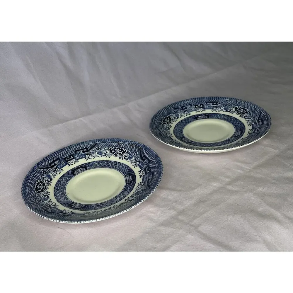 English Blue Willow CHURCHILL Porcelain 5.5 in. (2 cup Saucers)